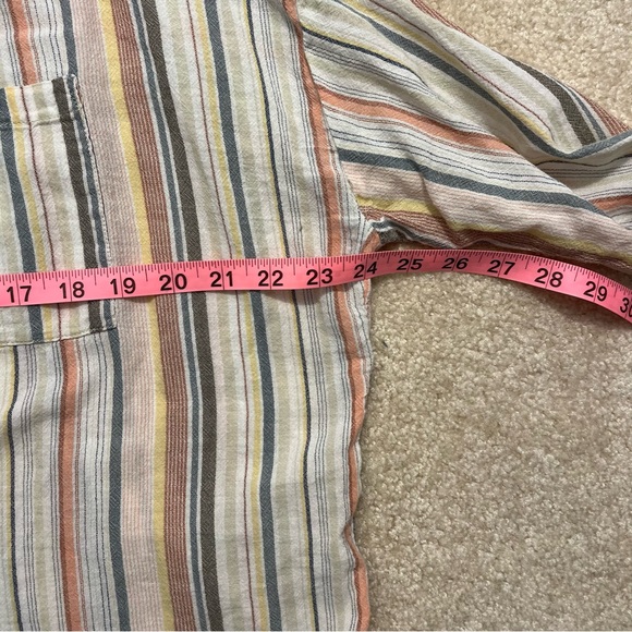 Anthropologie Shirt Womens XS/S Yellow Gray Stripes Button Up Tunic Embroidered - Picture 6 of 8